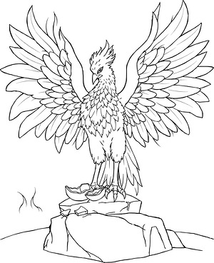 Flames Around Phoenix - Printable coloring page