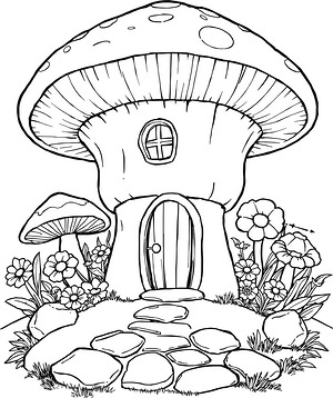 Mushroom Fairy Dwelling - Printable coloring page