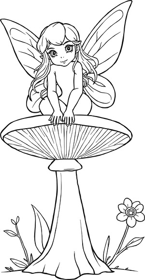 Fairy on Mushroom Edge - Printable coloring page