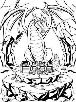 Dragon Treasure Guardian - Printable coloring page