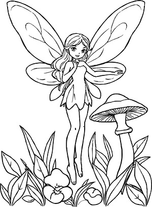 Fairy on Toadstool - Printable coloring page