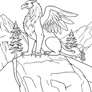 Griffin Guards Mountain Peak - Printable coloring page