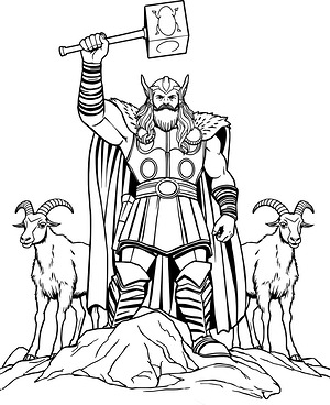 Thor Holds Hammer High - Printable coloring page