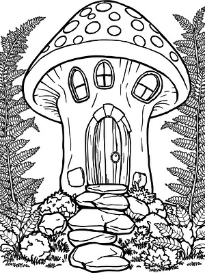 Mushroom Fairy House - Printable coloring page