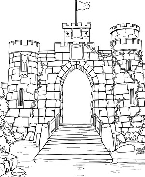 Stone Tower Drawbridge - Printable coloring page