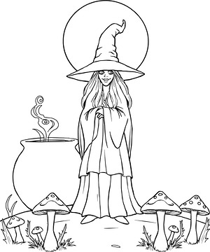 Moonlit Witch Cauldron - Printable coloring page