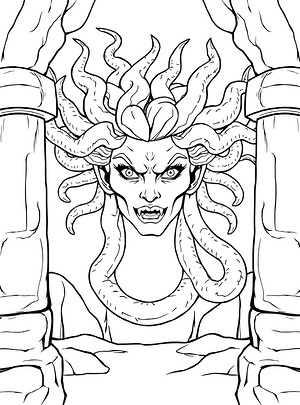 Fierce Medusa Face - Printable coloring page