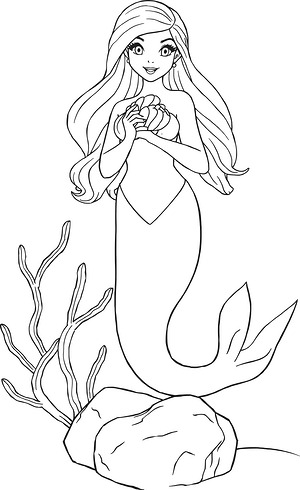 Mermaid Holding Seashell - Printable coloring page