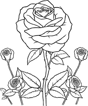 Rose Bloom and Leaves - Printable coloring page