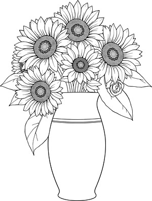 Vase with Sunflowers - Printable coloring page