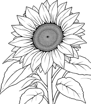 Sunflower with Leaves - Printable coloring page