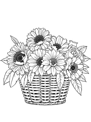 Overflowing Garden Basket Centerpiece - Printable coloring page