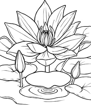 Lily Flower and Leaves - Printable coloring page