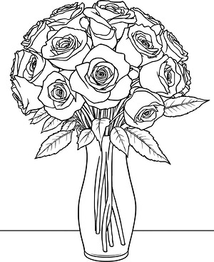 Rose Bouquet in Vase - Printable coloring page