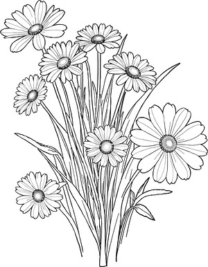 Wild Daisies in Grass - Printable coloring page