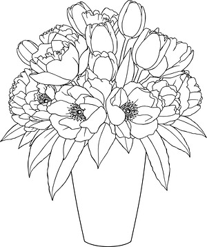 Vase Full of Blooms - Printable coloring page