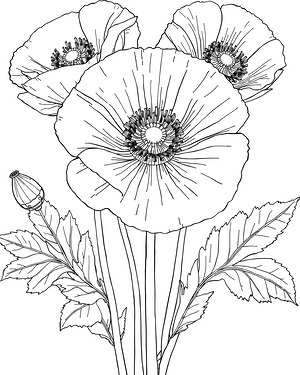 Poppy Blooms in Full View - Printable coloring page