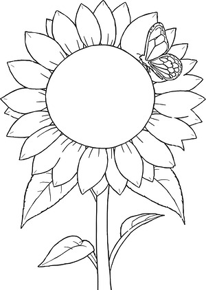 Sunflower and Butterfly - Printable coloring page