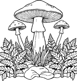 Mushroom Cluster Grove - Printable coloring page