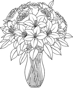 Rose Lily Bouquet - Printable coloring page