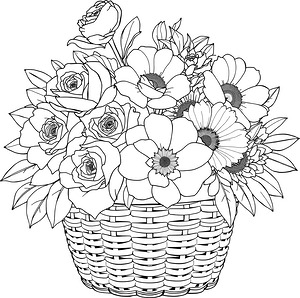 Overflowing Garden Basket Arrangement - Printable coloring page