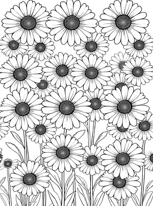 Repeating Daisy Clusters - Printable coloring page