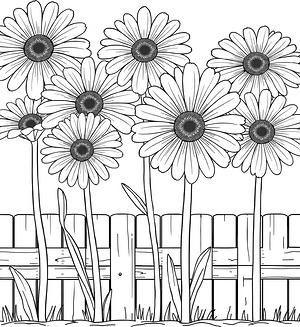 Daisy Garden Row - Printable coloring page