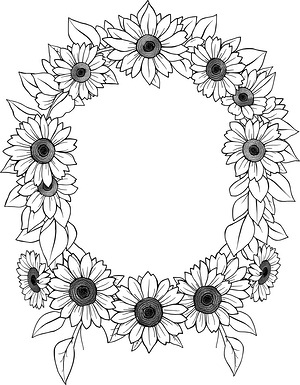 Sunflower Wreath with Leaf Trails - Printable coloring page