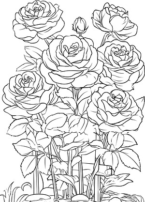 Garden Rose Cluster - Printable coloring page