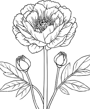 Peony in Full Bloom - Printable coloring page