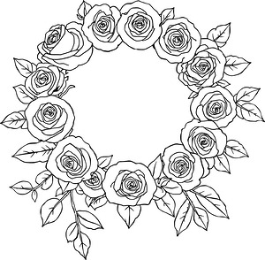 Rose Wreath Circle - Printable coloring page
