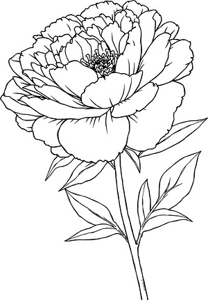 Peony with Leaves - Printable coloring page