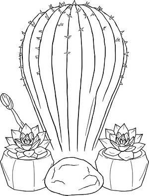 Desert Barrel Cactus Garden - Printable coloring page