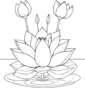 Lotus Blooms Above Water Surface - Printable coloring page