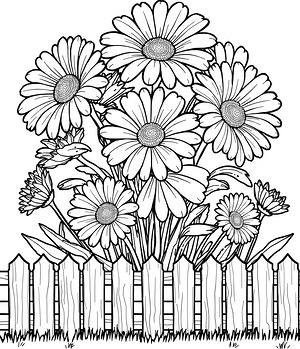 Flowers Along Fence - Printable coloring page