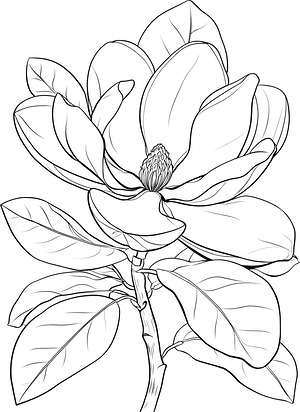 Magnolia with Thick Leaves - Printable coloring page