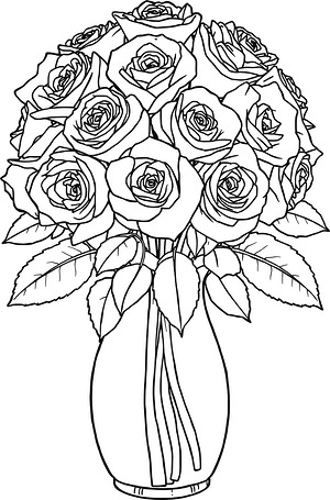Rose Bouquet in Vase - Printable coloring page