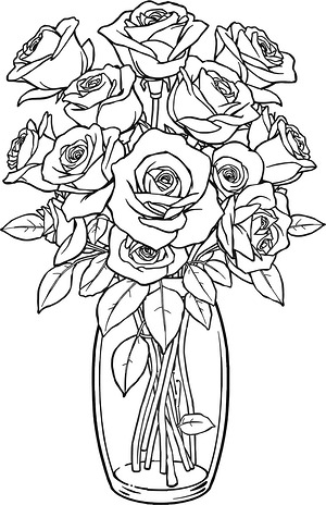 Garden Roses in Vase - Printable coloring page