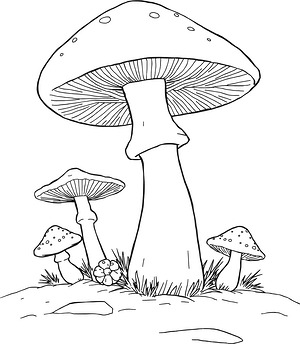 Toadstool with Side Mushrooms - Printable coloring page