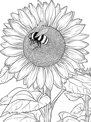 Garden Sunflower and Visitor - Printable coloring page