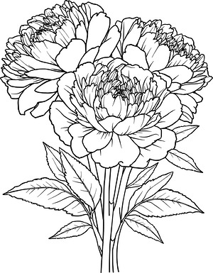 Peony Blossoms in Full Bloom - Printable coloring page