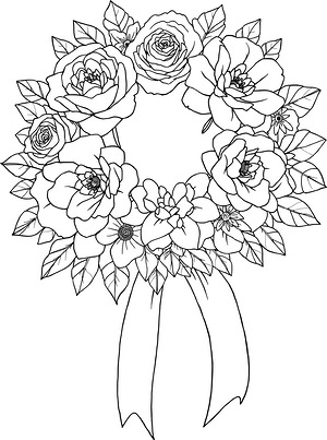 Roses and Ribbon Circle - Printable coloring page
