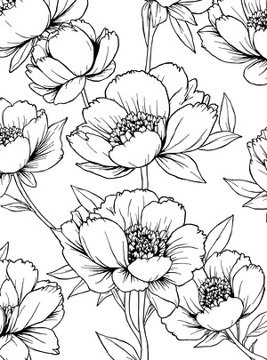 Repeating Peony Blooms - Printable coloring page