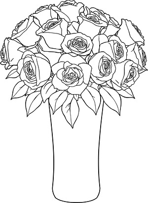 Roses in Tall Vase - Printable coloring page