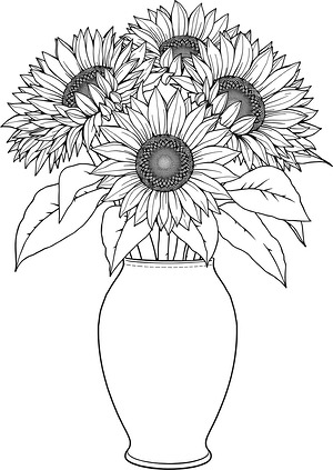Sunflowers in Tall Vase - Printable coloring page