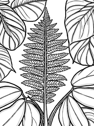 Fern with Broad Leaves - Printable coloring page