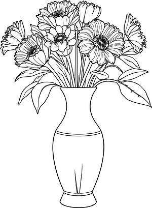 Overflowing Floral Vase - Printable coloring page