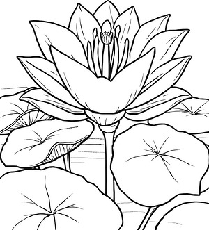 Open Water Lily - Printable coloring page