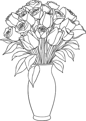 Roses in Tall Vase - Printable coloring page