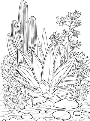 Desert Cactus Cluster - Printable coloring page